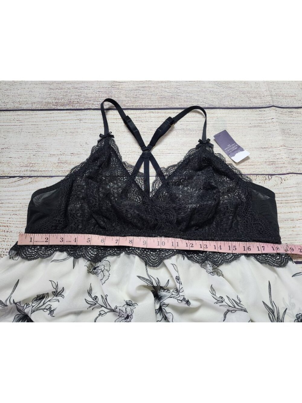 Cacique Size 22/24 Black White Lace Lingerie Babydoll Teddy Romantic Coquette - Picture 9 of 10